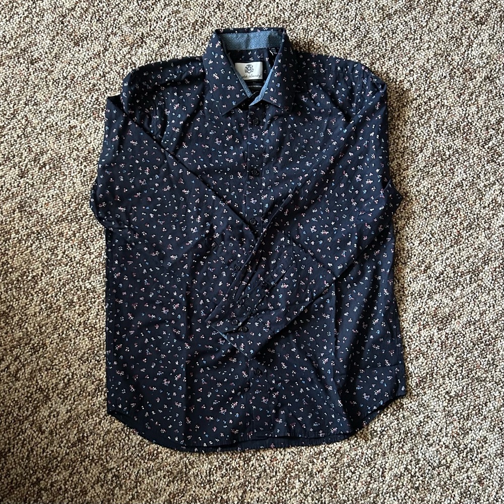 NWOT Navy Floral Dress Shirt Size L Slim Fit
